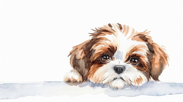 ilustração em aquarela de um cachorro de shih tzu isolado em um fundo branco
