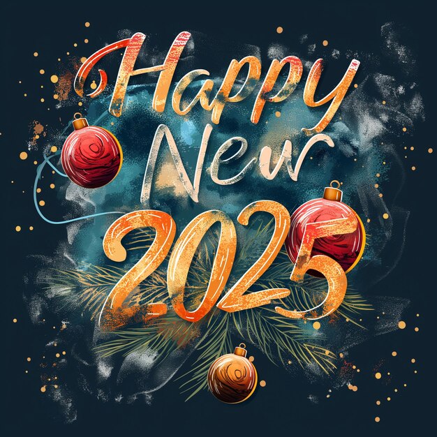 Foto ilustração em aquarela de um cartão de saudação feliz ano novo 2025