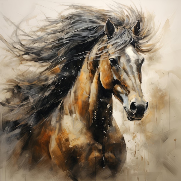 Ilustração em aquarela de um cavalo orgulhoso pinta imagens de arte de rancho passeio de alta velocidade