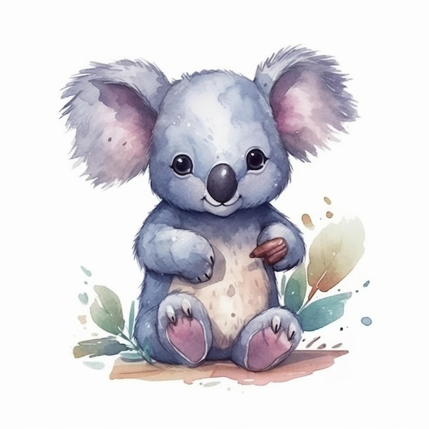 Ilustração em aquarela de um coala fofo isolado no fundo branco