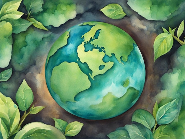 Ilustração em aquarela de um Dia da Terra