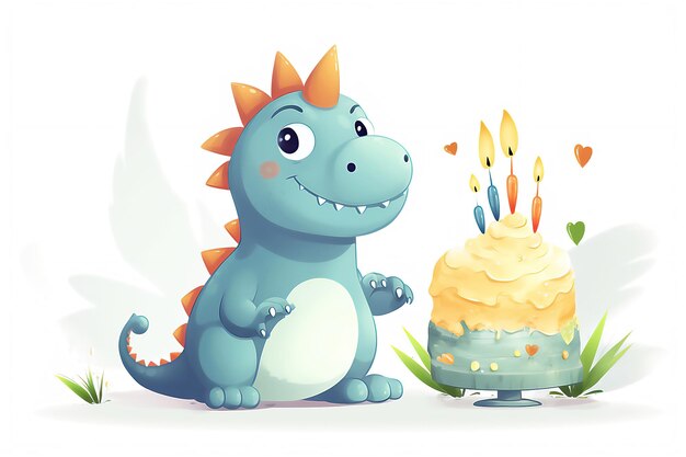 Ilustração em aquarela de um dinossauro bonito com balões coloridos cartaz de felicitações de aniversário para crianças Imagem gerada por IA processada em fundo branco