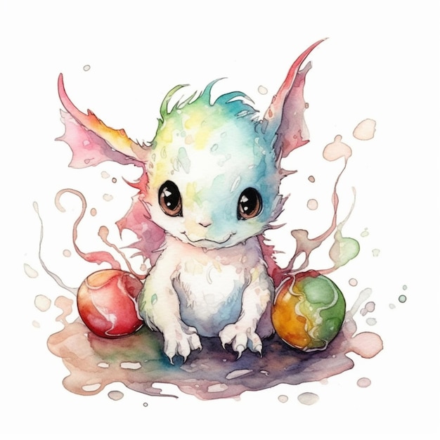 Ilustração em aquarela de um personagem pokémon fofo.