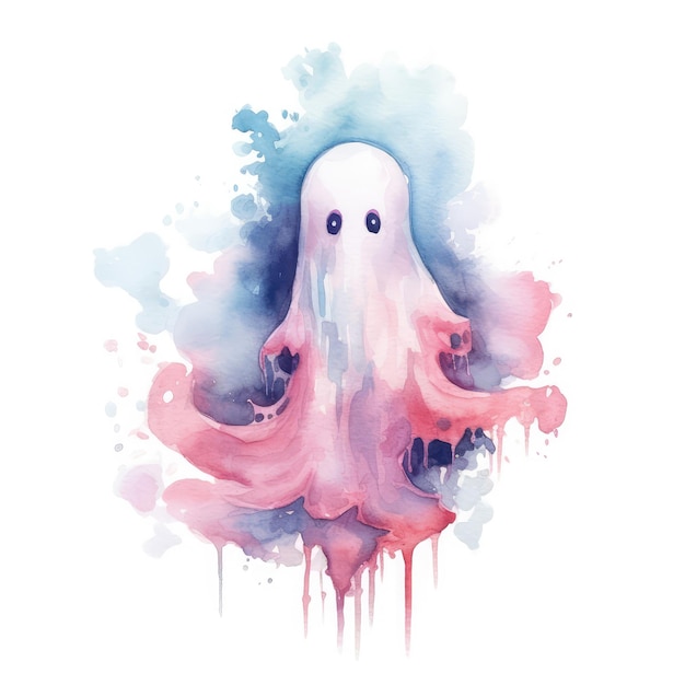 Ilustração em aquarela de um fantasma isolado em fundo branco para o Halloween