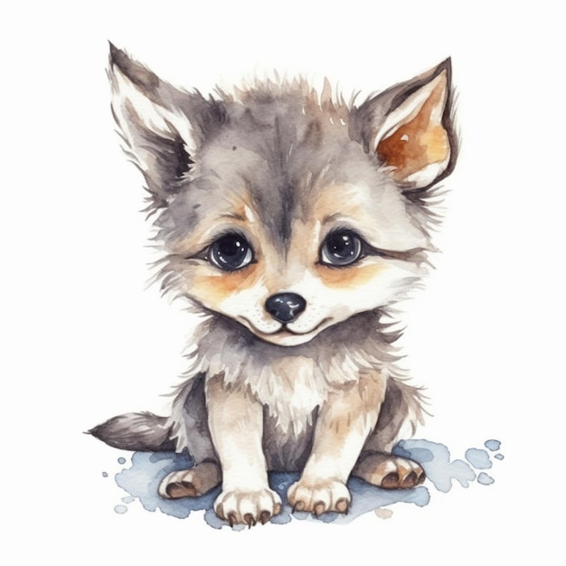 Ilustração em aquarela de um filhote de raposa