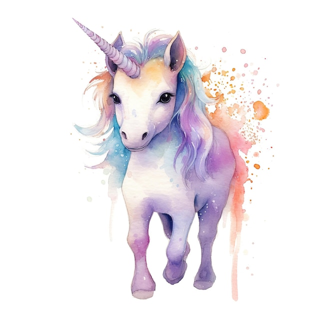 Ilustração em aquarela de um lindo pônei unicórnio Clipart elemento de design