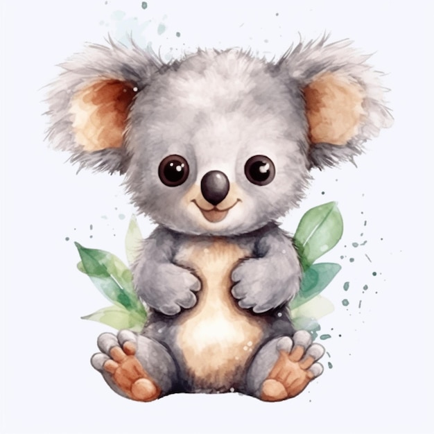 Ilustração em aquarela de um lindo urso coala