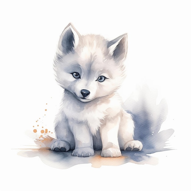 Ilustração em aquarela de um lobo fofo isolado no fundo branco