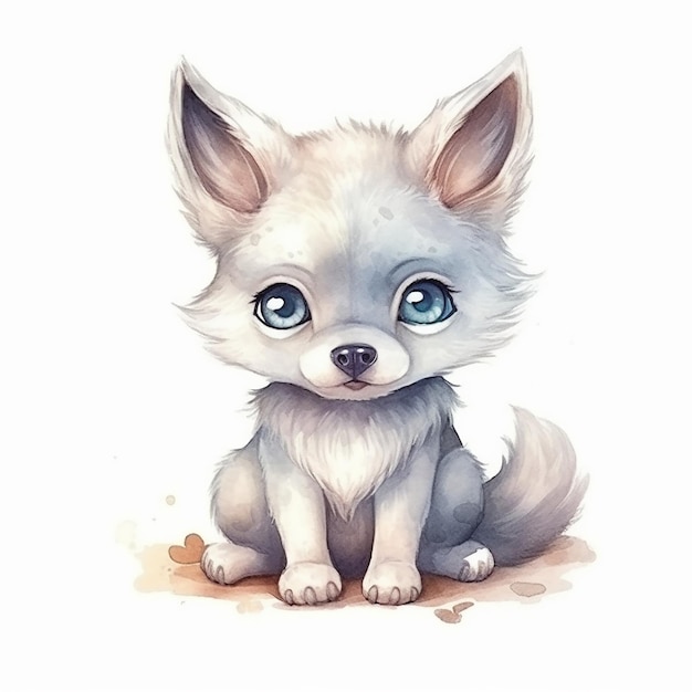 Ilustração em aquarela de um lobo fofo isolado no fundo branco