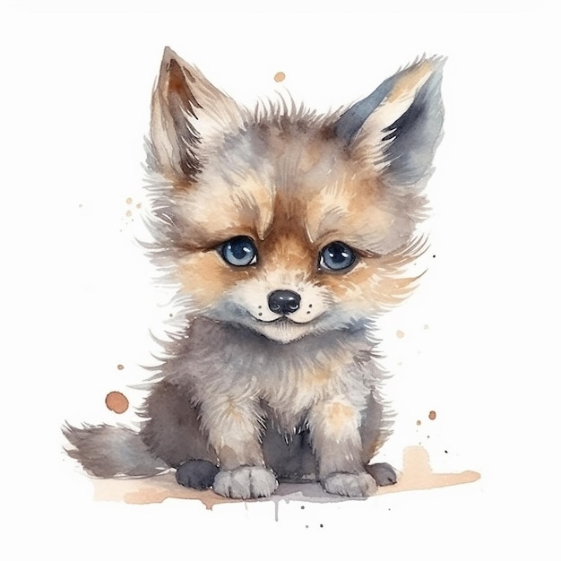 Ilustração em aquarela de um lobo fofo isolado no fundo branco