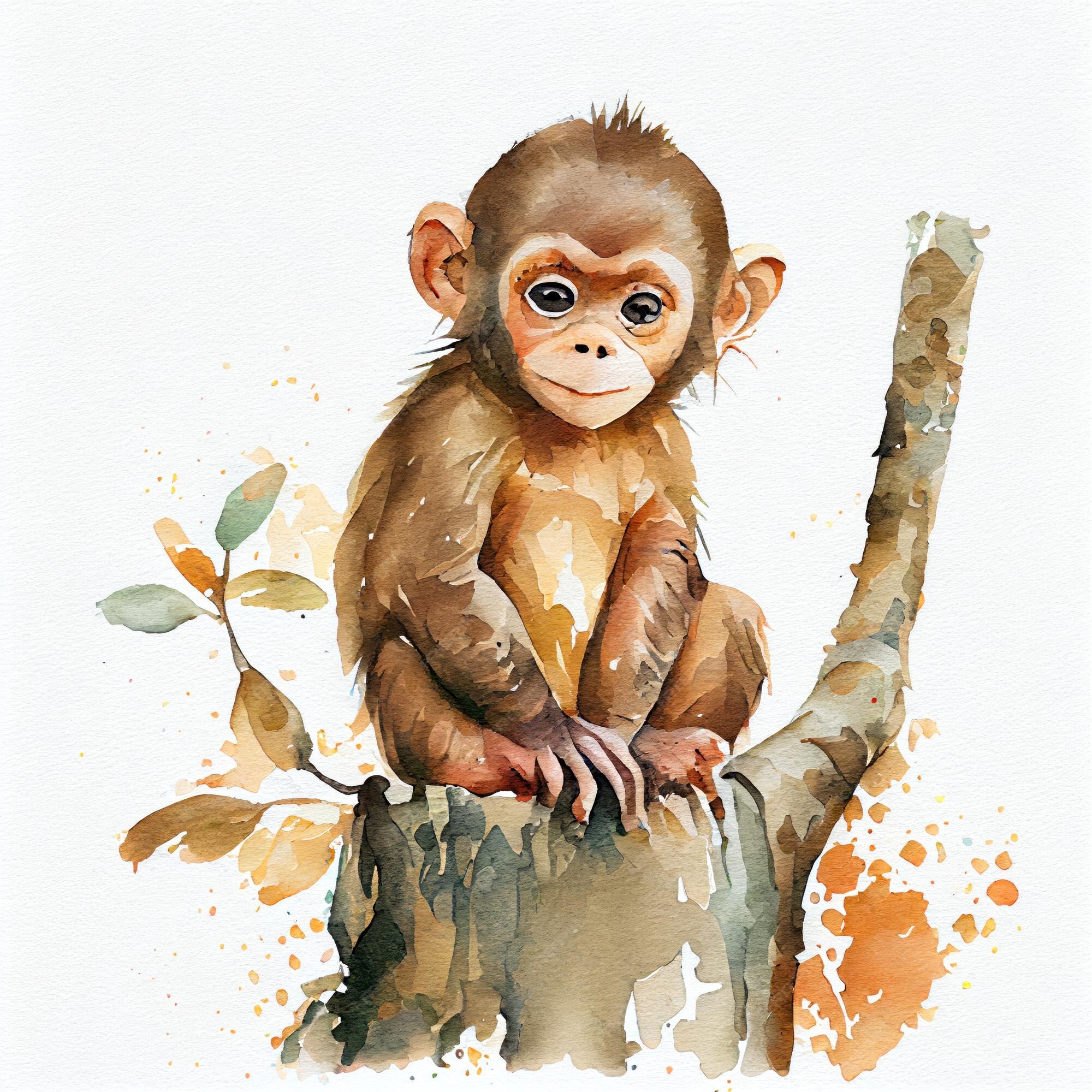 Ilustração de pacote de filhote de macaco lúdico para crianças ilustração  de macaco bebê fofo com flores desenhos de filhote de macaco com olhos  fofos e pêlo colorido para páginas para colorir
