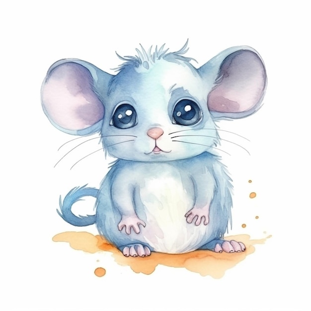 Ilustração em aquarela de um rato azul