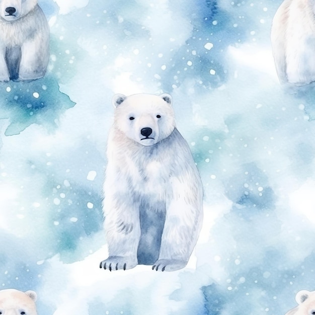 Ilustração em aquarela de um urso polar em um fundo azul