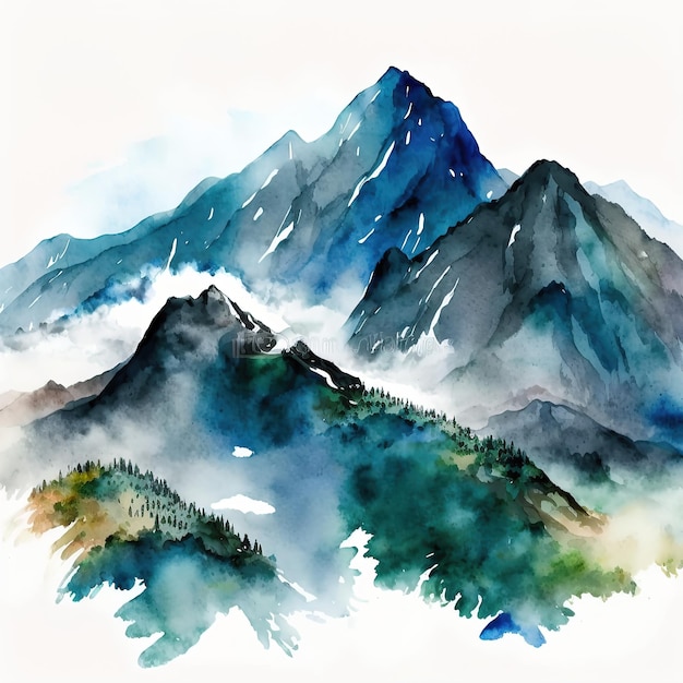 Ilustração em aquarela de uma área montanhosa em estilo oriental Papel de parede design ilustração 3d