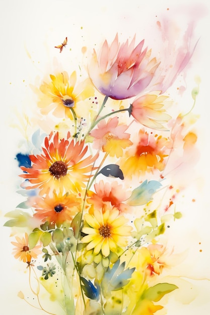 Ilustração em aquarela de uma IA generativa de flor amarela