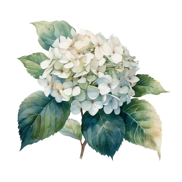 Ilustração em aquarela de uma ilustração Ai de flor de hortênsia branca