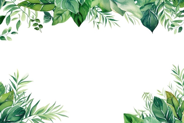 ilustração em aquarela de uma moldura com folhas tropicais e um lugar para texto.