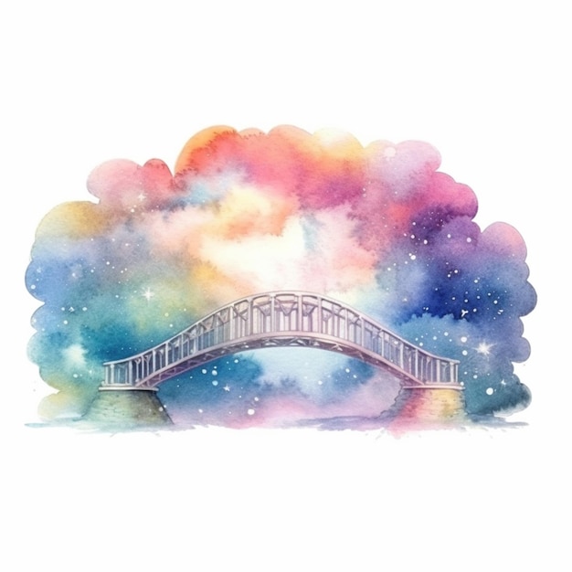 Ilustração em aquarela de uma ponte sobre um rio com estrelas e a palavra ponte nela.