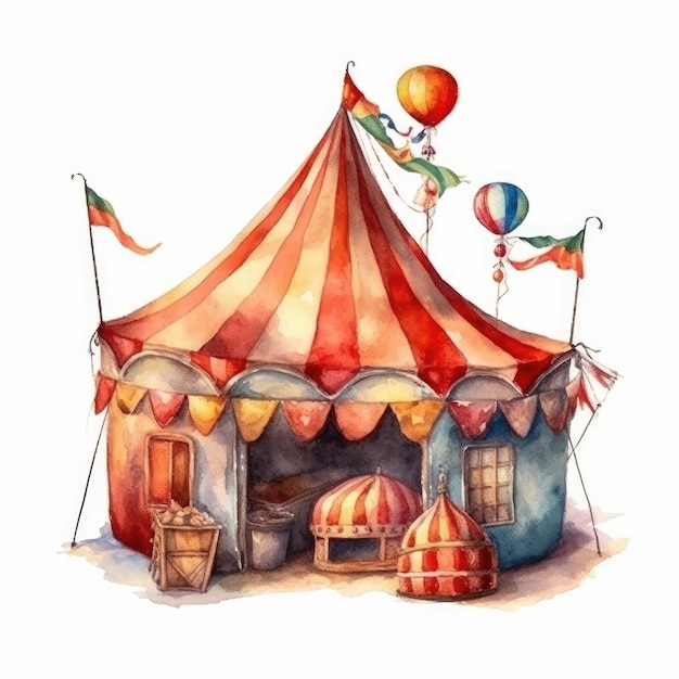 Ilustração em aquarela de uma tenda de circo