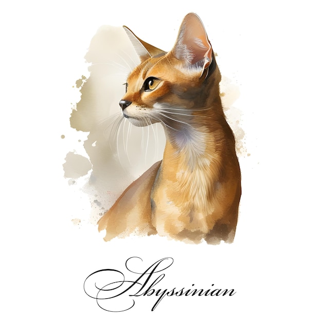 Ilustração em aquarela de uma única raça de gato Abyssinian AI gerada Animal em aquarela