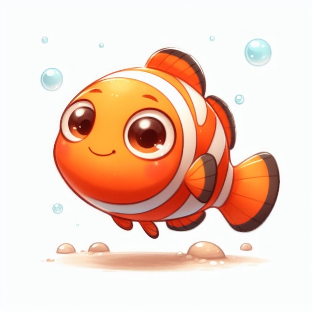 Ilustração em aquarela em 2D de um peixe Nemo, um animal marinho