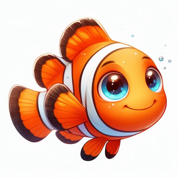 Ilustração em aquarela em 2D de um peixe Nemo, um animal marinho