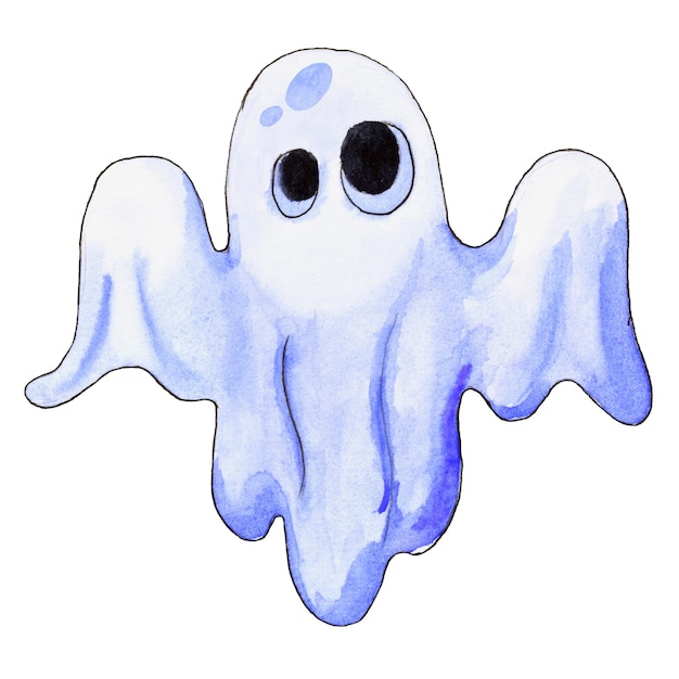 Ilustração em aquarela fantasma Boo mão desenhar arte de halloween com fundo branco isolado para o seu design impressão cartão postal cartaz livro decoração Espírito pintado à mão ilustração