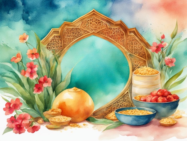 Ilustração em aquarela para o ano novo persa com texto feliz nowruz