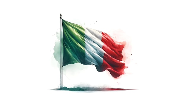 Ilustração em aquarela para o Dia da Libertação da Itália com a bandeira italiana a agitar