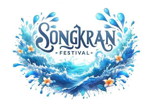 Ilustração em aquarela para o festival de songkran com salpicos de água azul