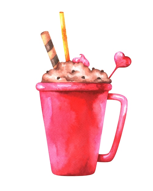 Ilustração em aquarela pintada à mão de uma xícara de café fofa isolada em fundo branco