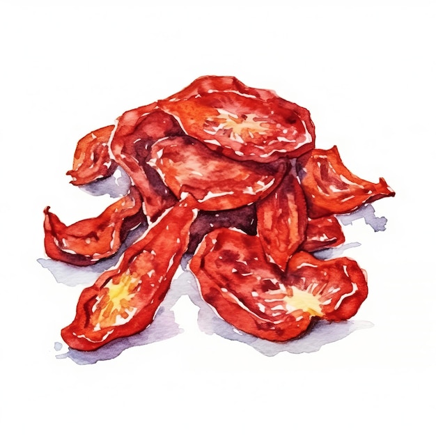 Ilustração em aquarela quadrada de tomate seco orgânico