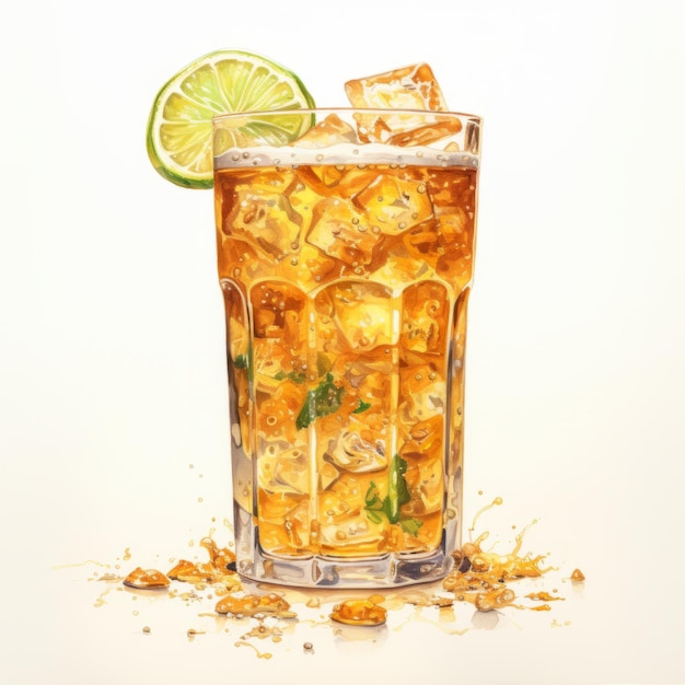 Ilustração em aquarela realista de um refrescante coquetel de cerveja