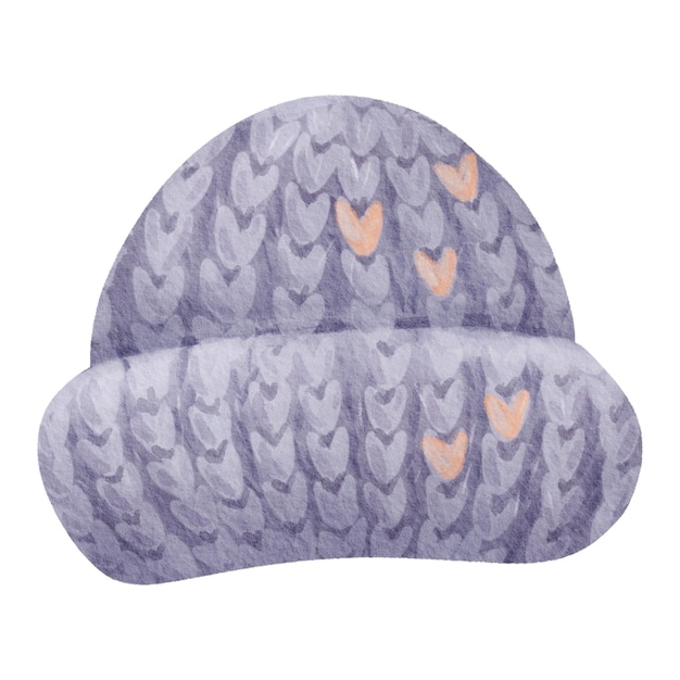 Ilustração em aquarela um chapéu de tricô roupas de inverno cores de roxo e laranja criam um sentimento