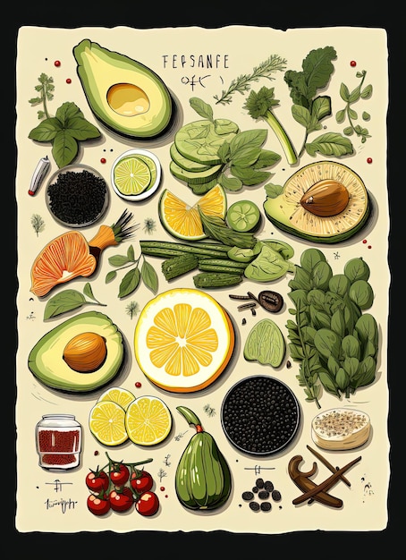 Foto ilustração em cartaz de um estabelecimento que vende alimentos naturais e vegetais generativos ai