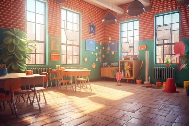 Foto ilustração em estilo cartoon 3d do interior da escola