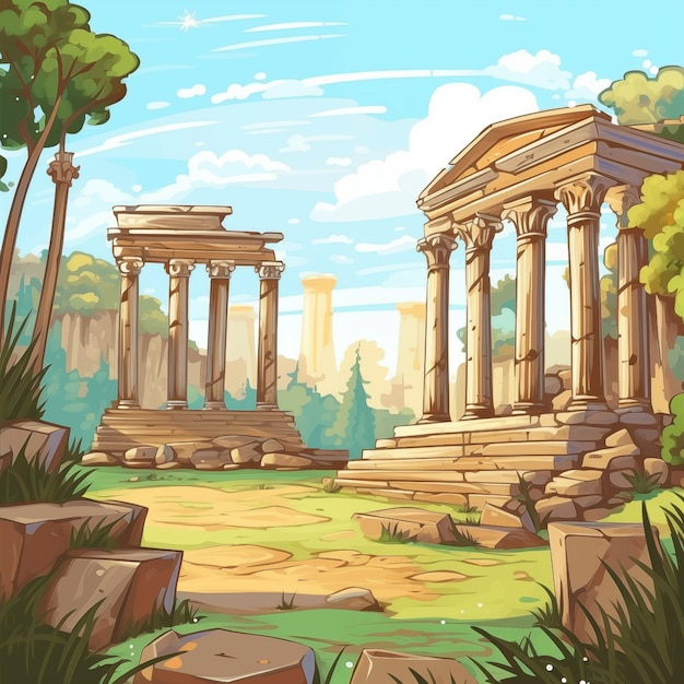 Foto ilustração em estilo de desenho animado de um fundo de um templo romano