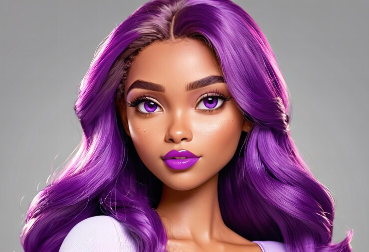 Foto ilustração em estilo de desenho animado de uma mulher com uma roupa roxa