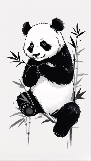 Foto ilustração em estilo sumi e ink preto e branco pintura tradicional de panda