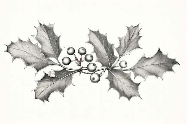 Ilustração em estilo vintage de um ramo de azevinho festivo de Natal