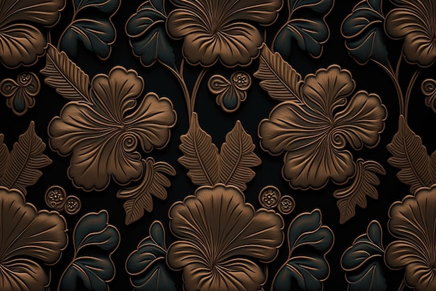 Ilustração em papel escuro de hibisco de bronze repetido Esta é uma combinação maravilhosa de simplicidade e beleza Vinheta de inteligência de alta resolução papel de parede elegante e plano Conceito de arte AI