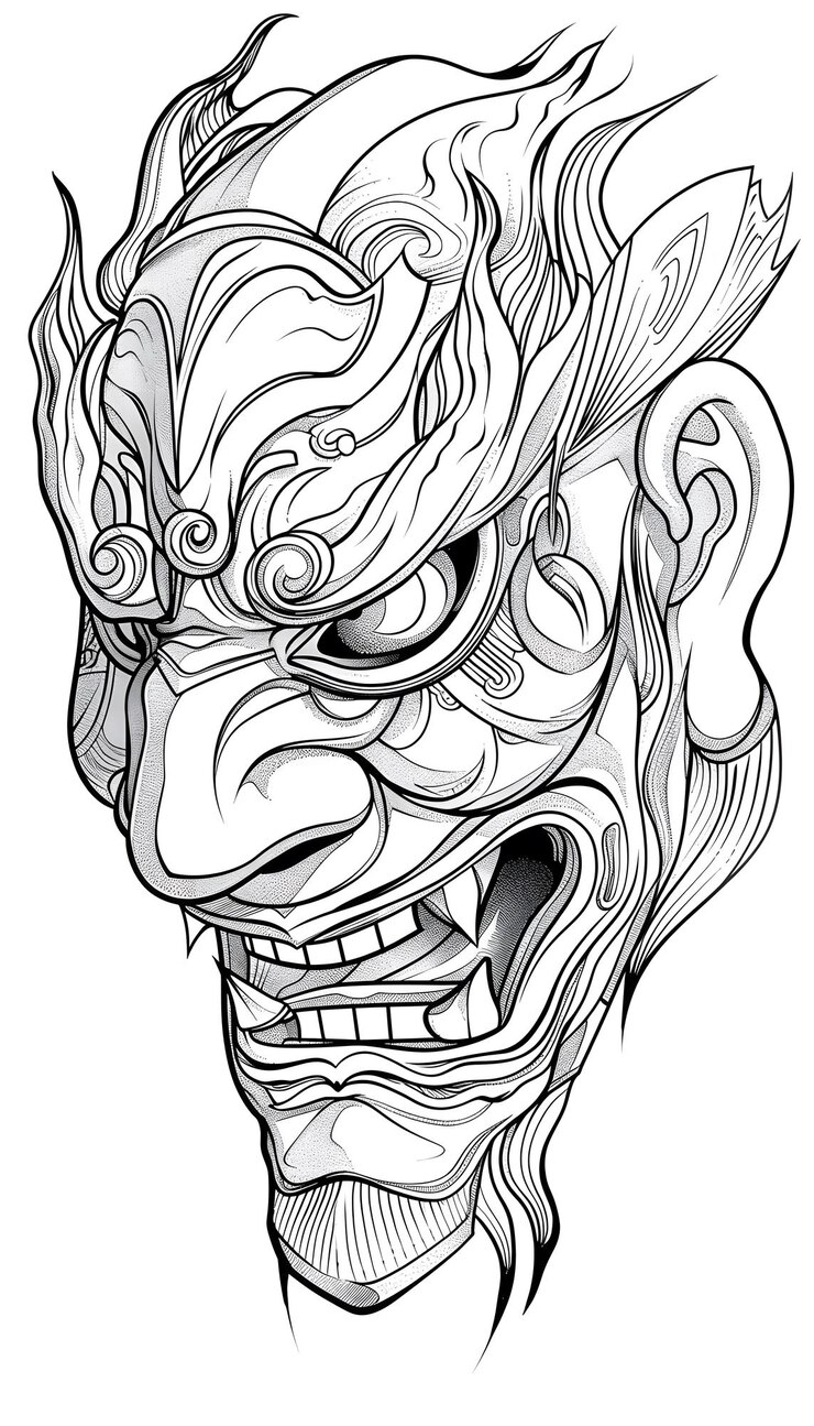 Foto ilustração em preto e branco da máscara de kyogen