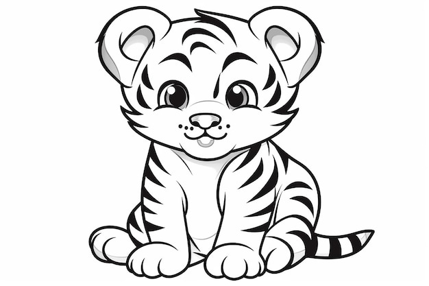 Ilustração em preto e branco de um bebê tigre.