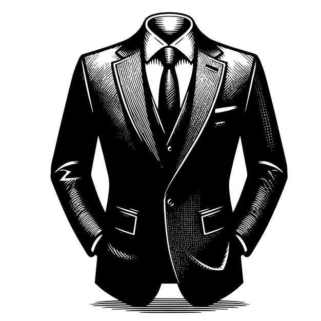 Ilustração em preto e branco de um par de terno de negócios masculino