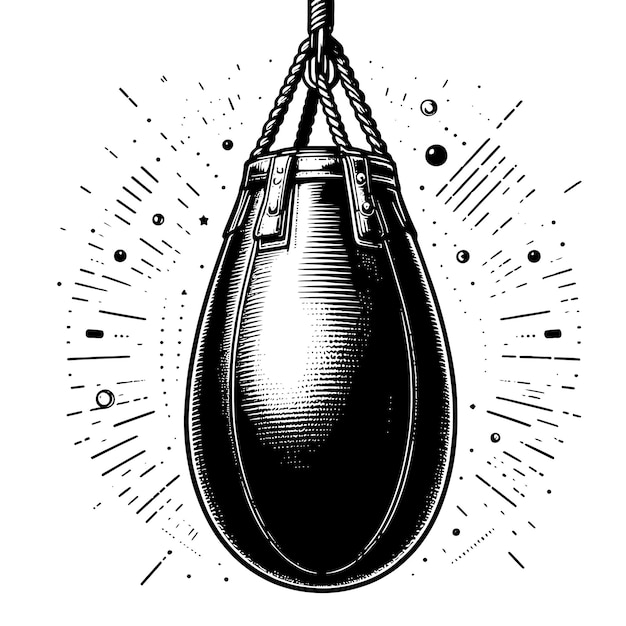 Ilustração em preto e branco de um saco de boxe