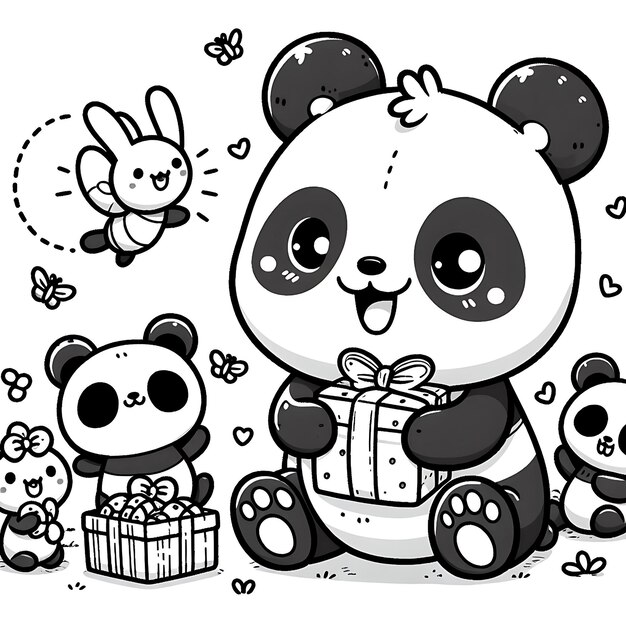 Ilustração em preto e branco para colorir animais