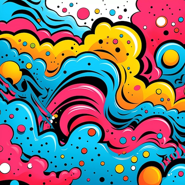 Ilustração em quadrinhos estilo retrô e estilo pop art dos anos 90 abstrato fundo maluco IA generativa