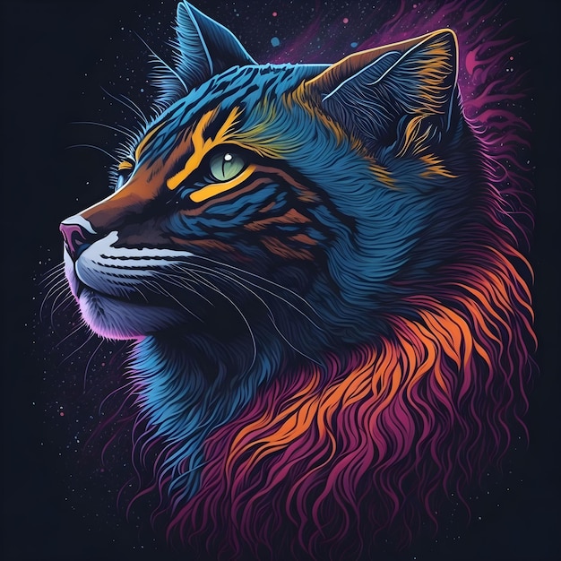 Ilustração em vetor arte pop de gato fofo colorido