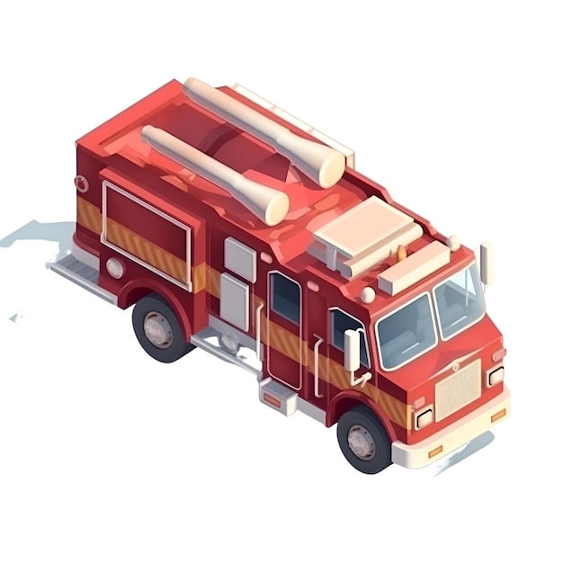 Ilustração em vetor de um caminhão de bombeiros em um fundo branco Vista isométrica