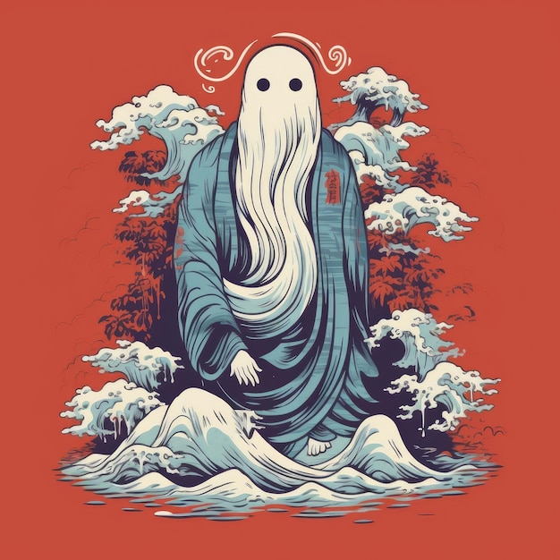 ilustração em vetor fantasma japonês para camiseta desenhada